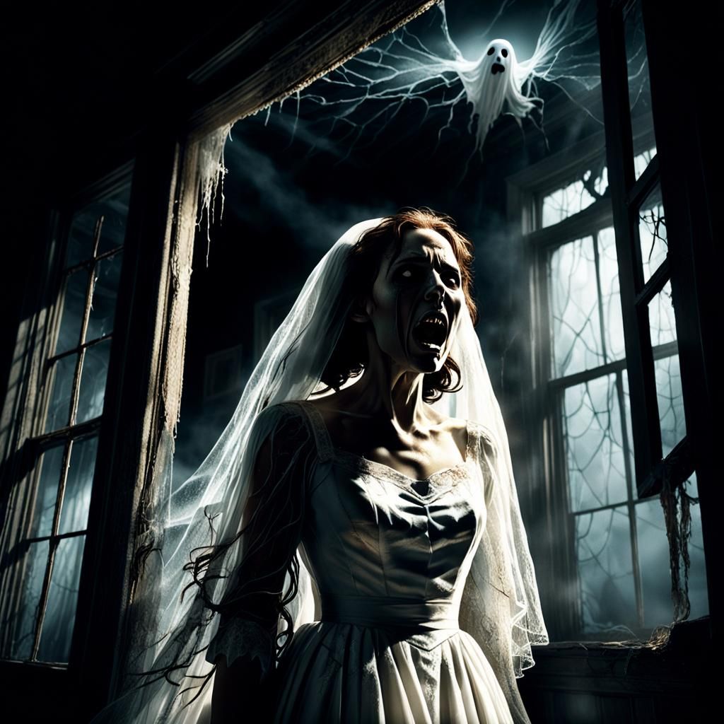 Eerie Ghost Emerges from Haunted House Window