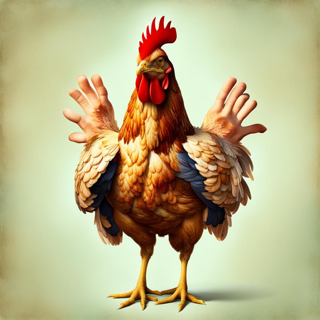 Surreal Chicken with Human Hands Generated by AI