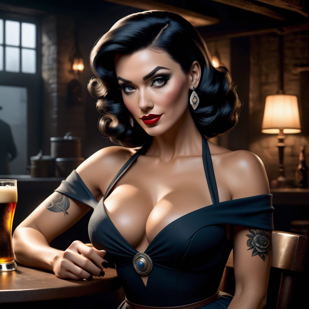 Dark Betty Rubble Sits in Dimly Lit Basement Lair