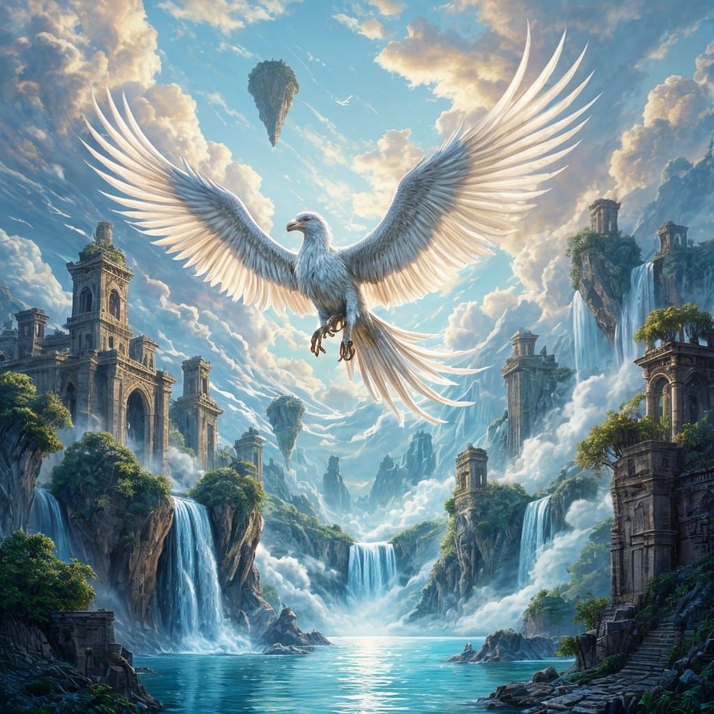 Majestic Griffin Soars Above Fantasy Landscape