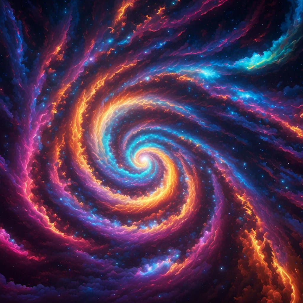 Vibrant Spiral Galaxy with Neon Lights in Digital Art