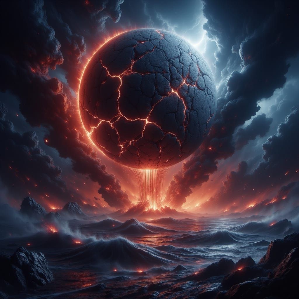 Moon Descending into Pacific Ocean Apocalypse Abstract Hell