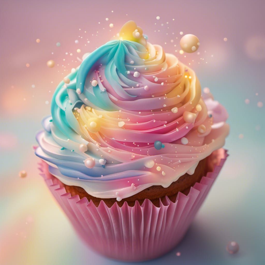 Celestial Cupcake with Rainbow Stars in 3D