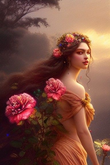 Goddess of Beauty Waves and Wisdom: Digital Art