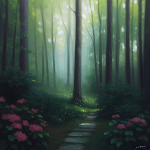 Impressionist Masterpiece: A Serene Green Oasis
