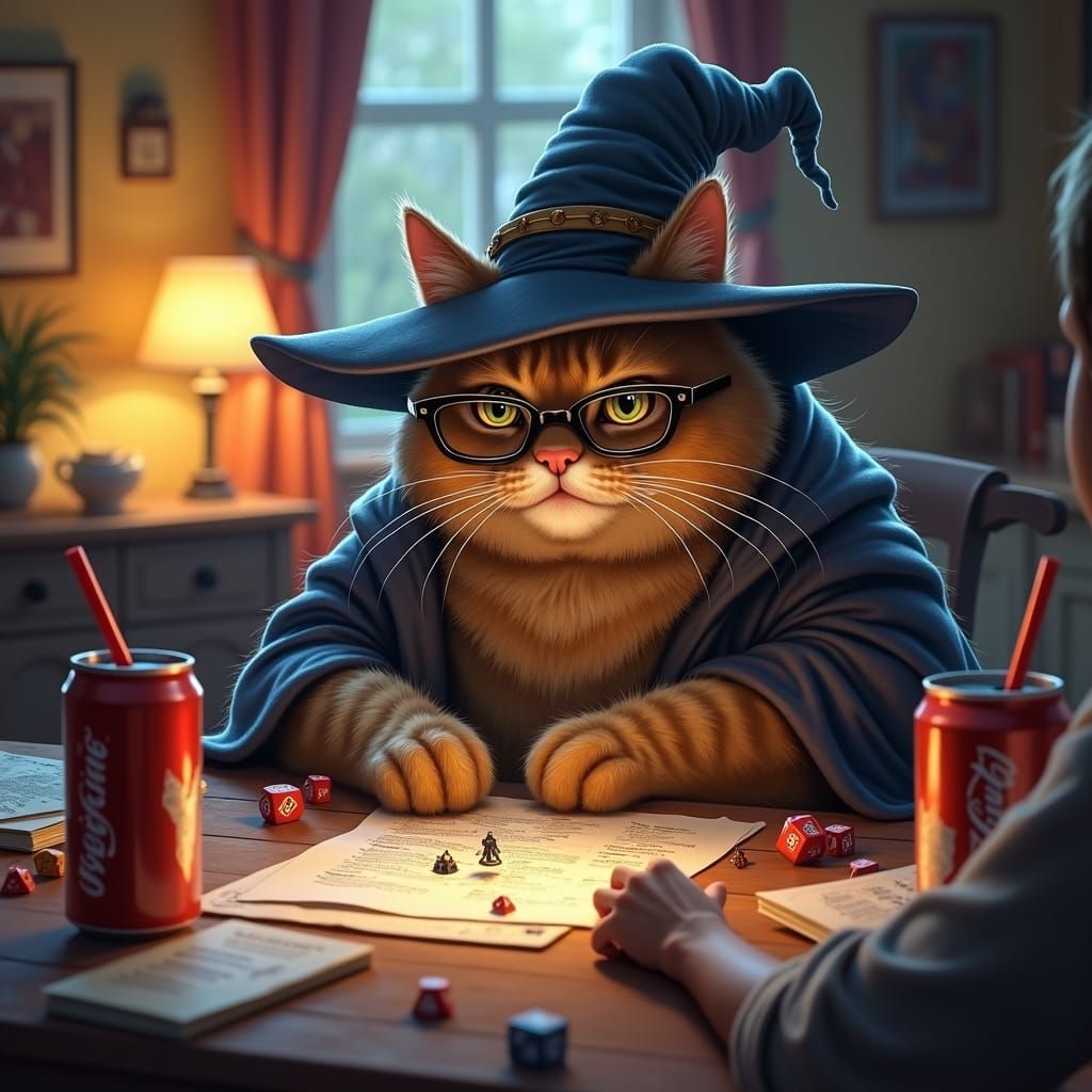 Tabby Cat Wizard Plays D&D With Nerds