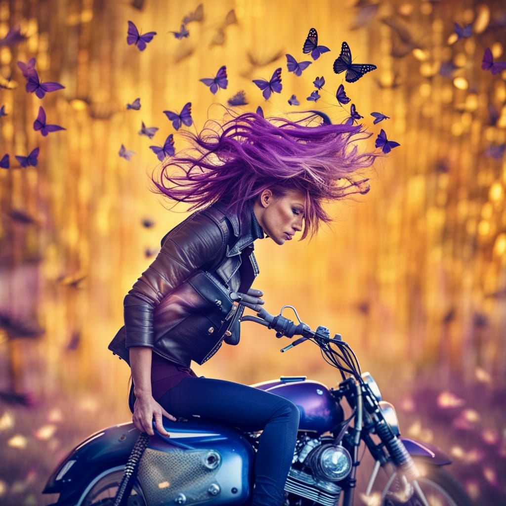 Woman on Motorcycle with Butterflies: Award-Winning Photo