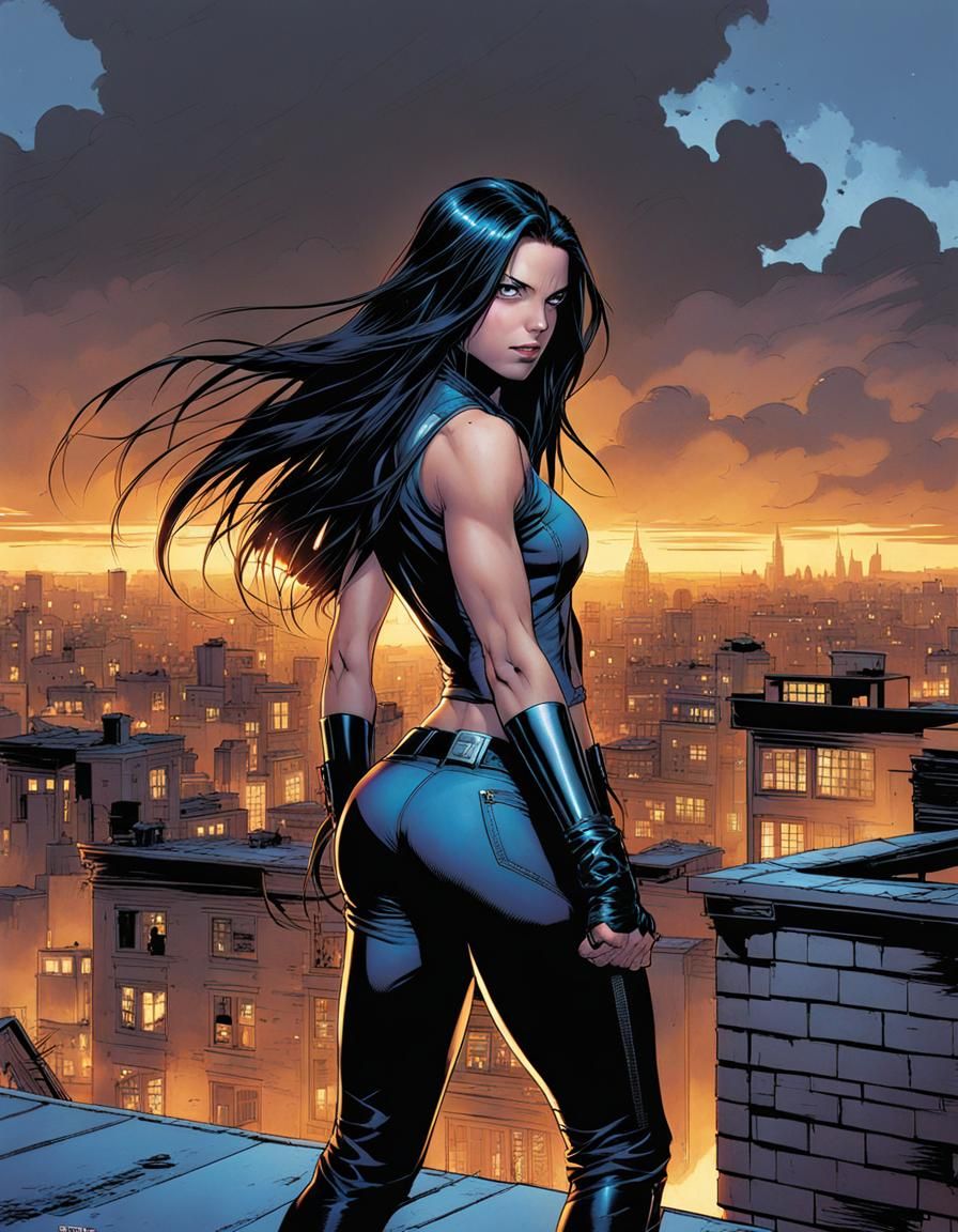 X-23 on Rooftop in Stormy Night, Comic Book Cover