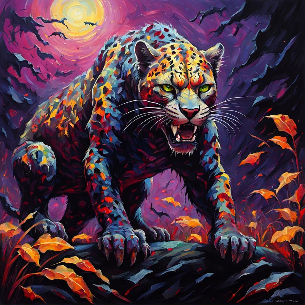 Demonic Zombie Leopard in Expressionist Oil Painting