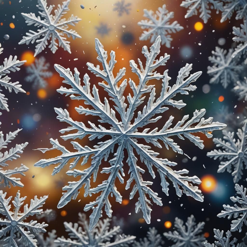 Detailed Hyperrealistic Snowflake with Colorful Background