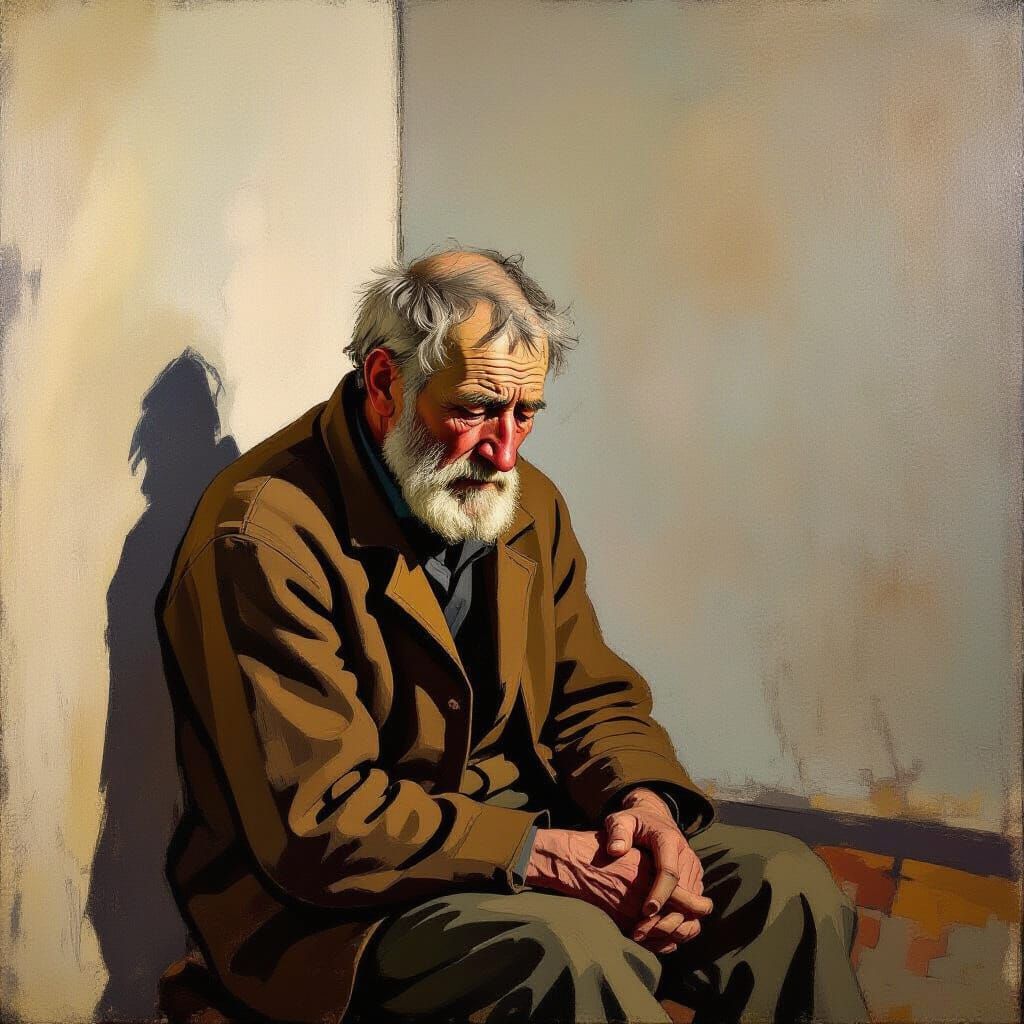 Old Man's Sorrow: Neo-Expressionist Impasto Painting