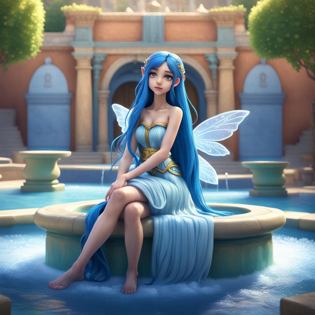Fairy in Fountain: 3D Digital Art