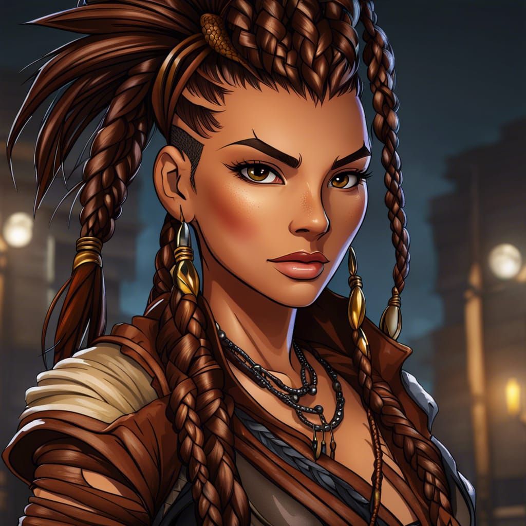 Anime Mohican Woman with Braided Hair in Deep Color