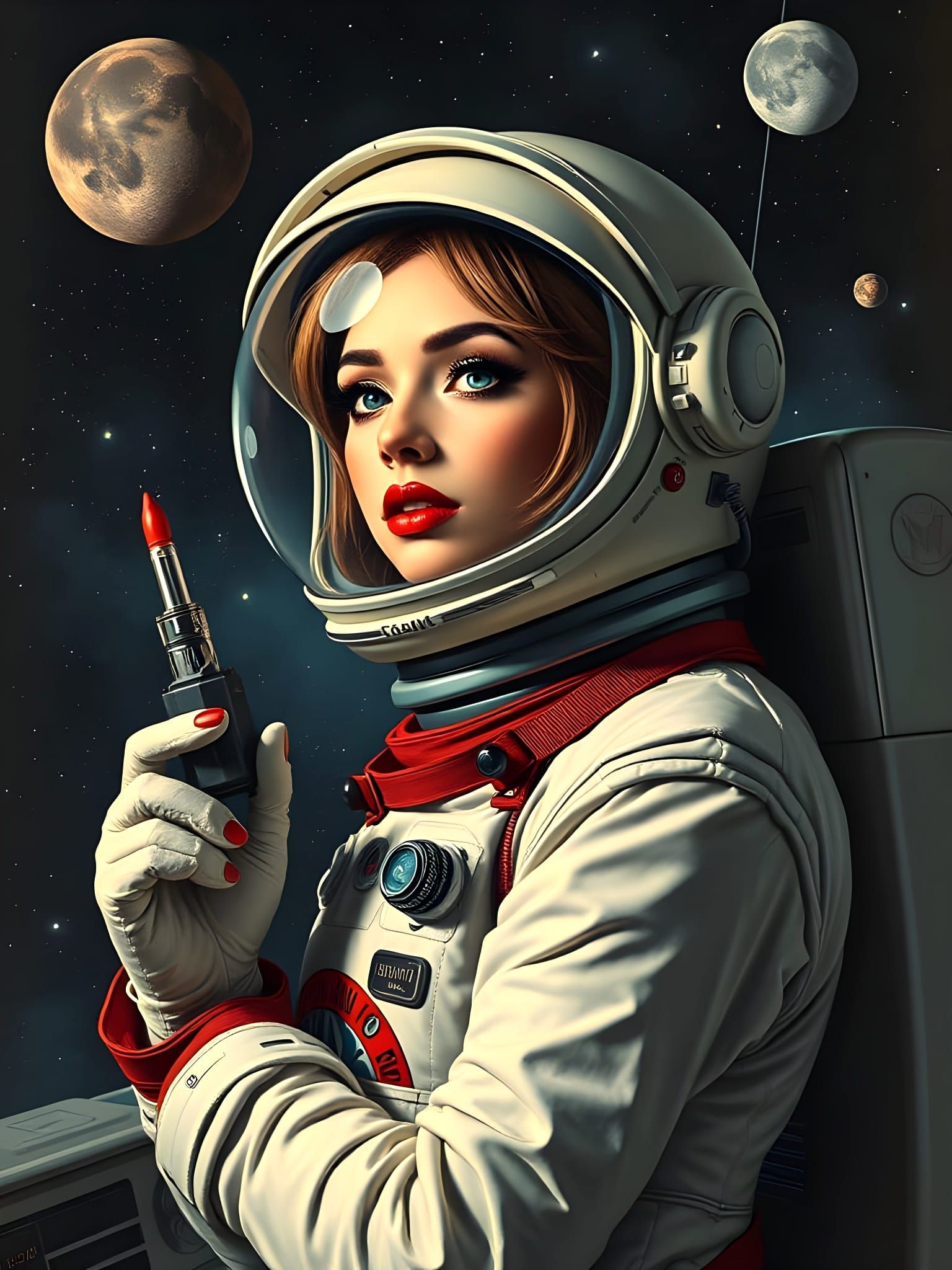 Futuristic Female Astronaut in Retrofuturistic Style