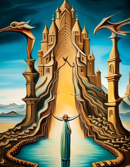 Surrealist Scene with Castle and Pterodactyl