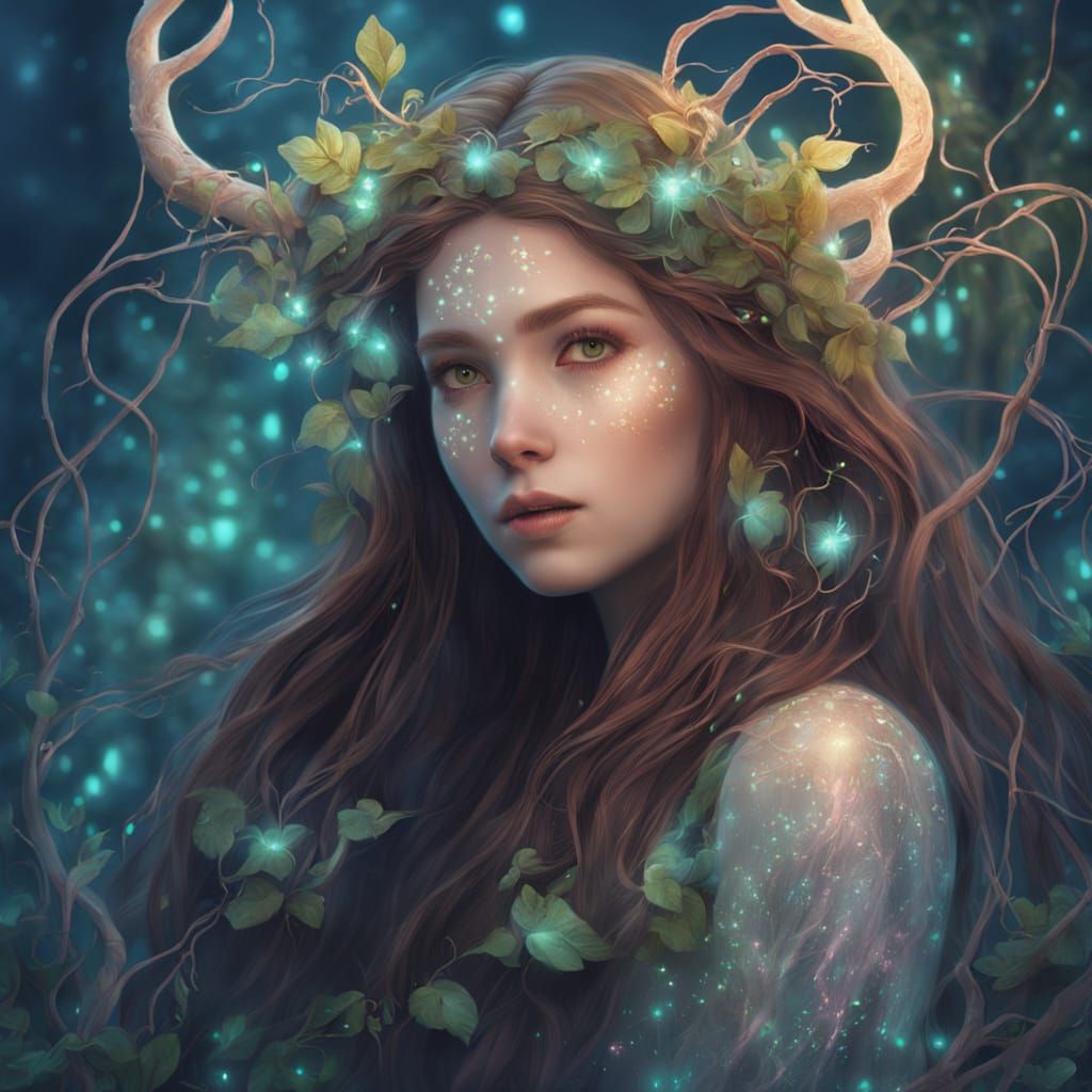 Ethereal Faun Portrait with Bioluminescent Glow