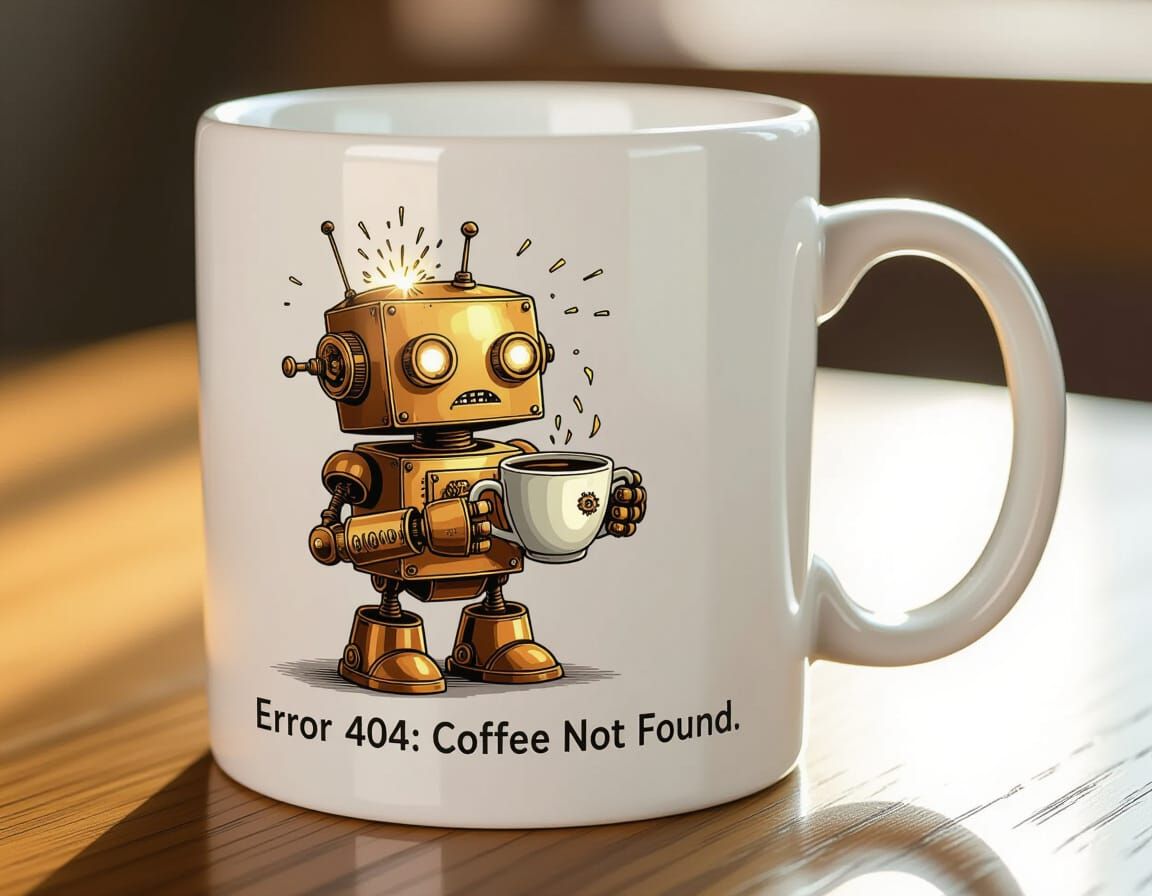 Steampunk Robot on Coffee Mug - Error 404