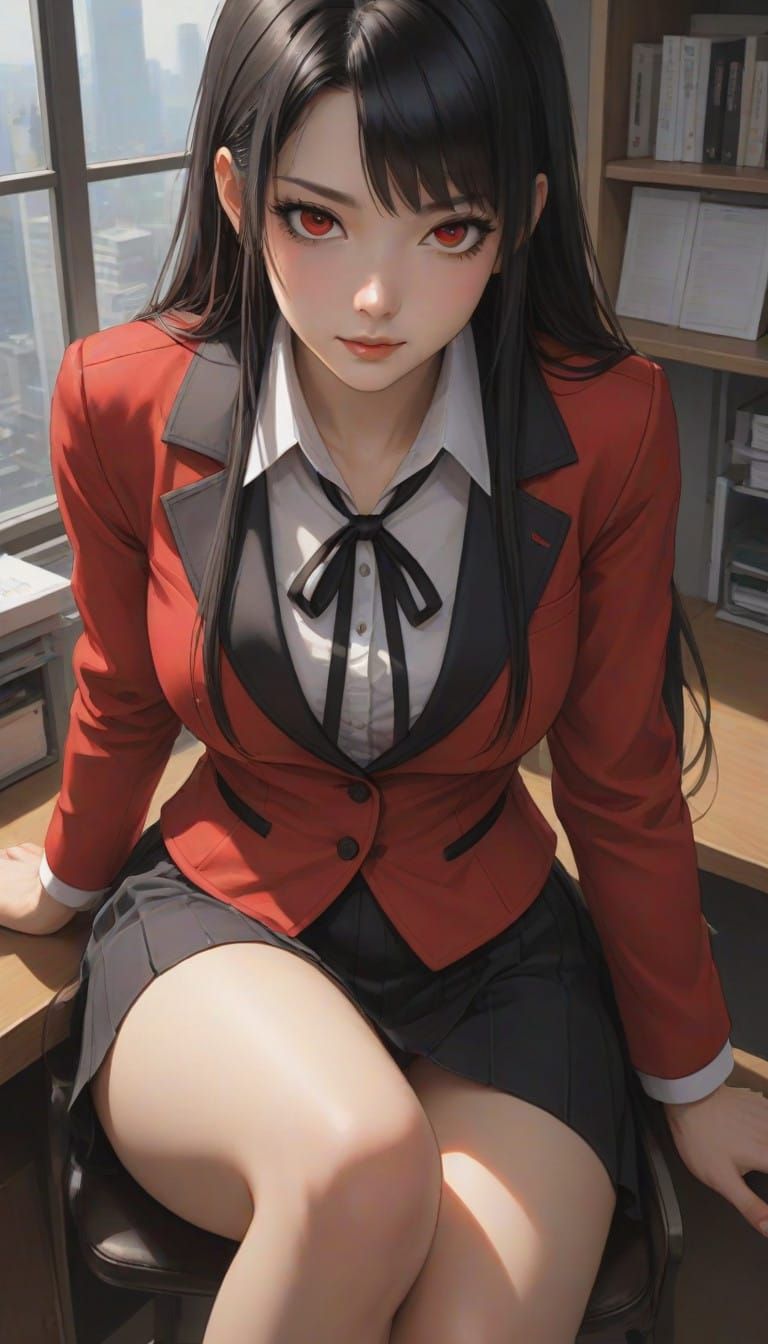 Anime-Inspired Portrait of a Young Girl with Piercing Red Ey...