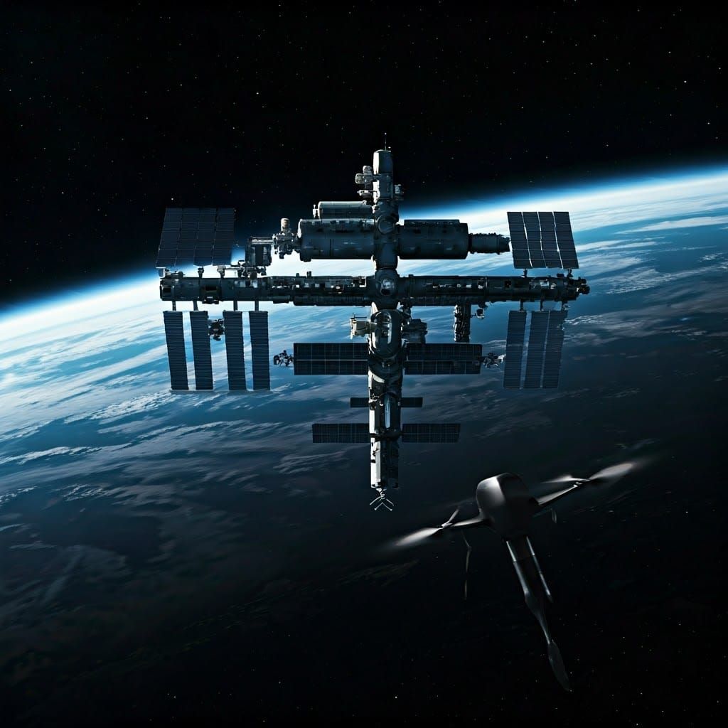 Drone Observes International Space Station in Space