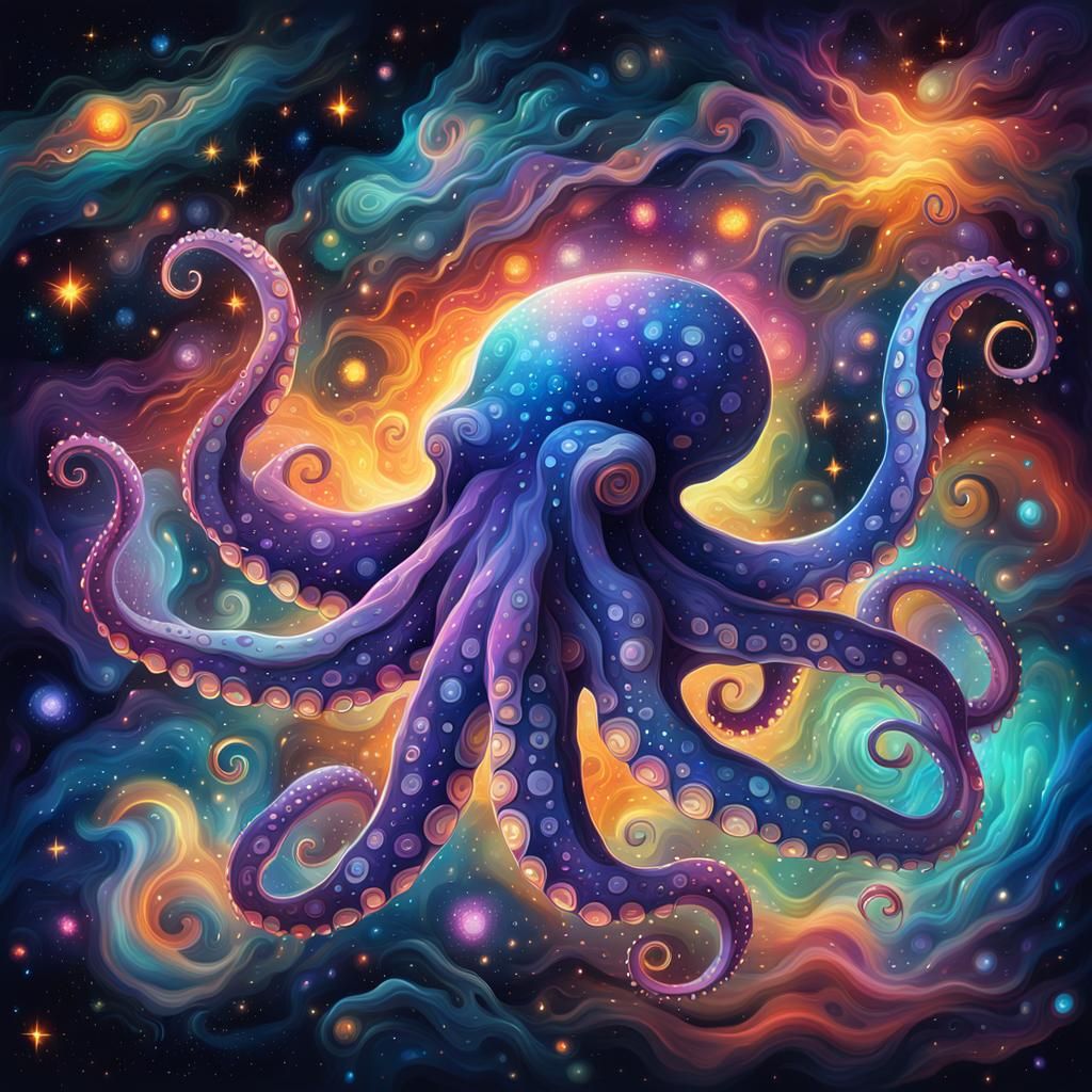 Astral Octopus Dissolving into Stardust