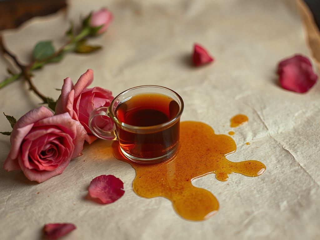 Spilled Tea on Parchment with Roses
