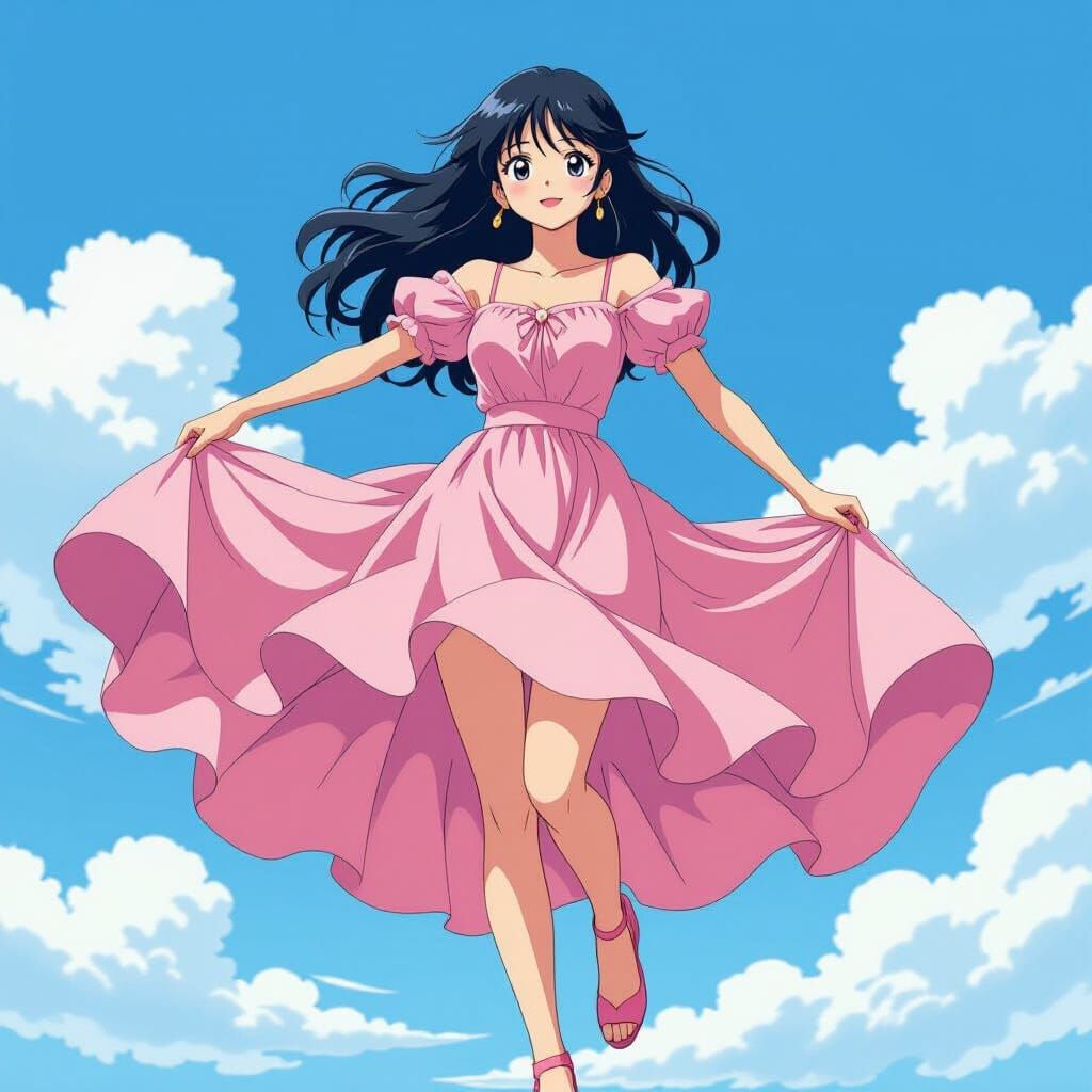 Anime Girl in Pink Dress with Dynamic Pose