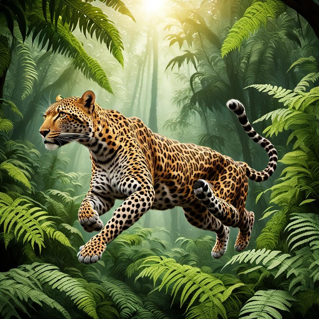 Leopard Leaping Through Jungle: 3D Digital Art