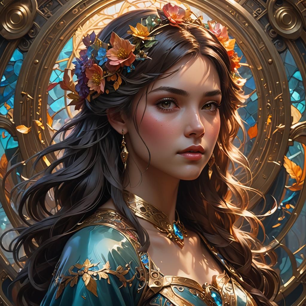 Detailed Portrait with Dynamic Lighting in Art Nouveau Style