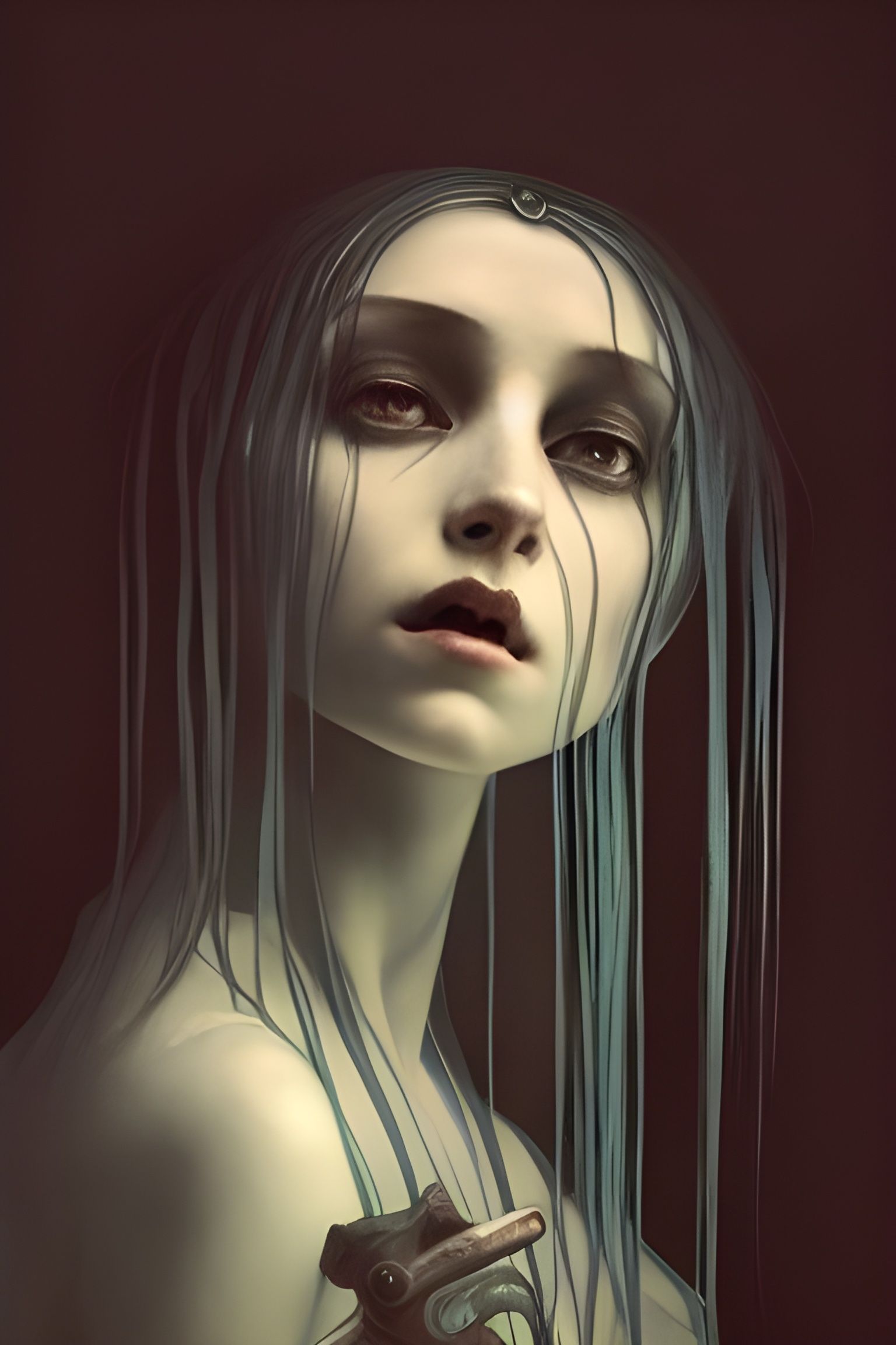 Sinister Witch Portrait in Watercolor Style