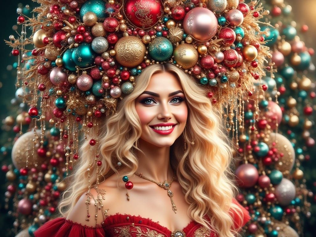 Woman in Extravagant Christmas Hat