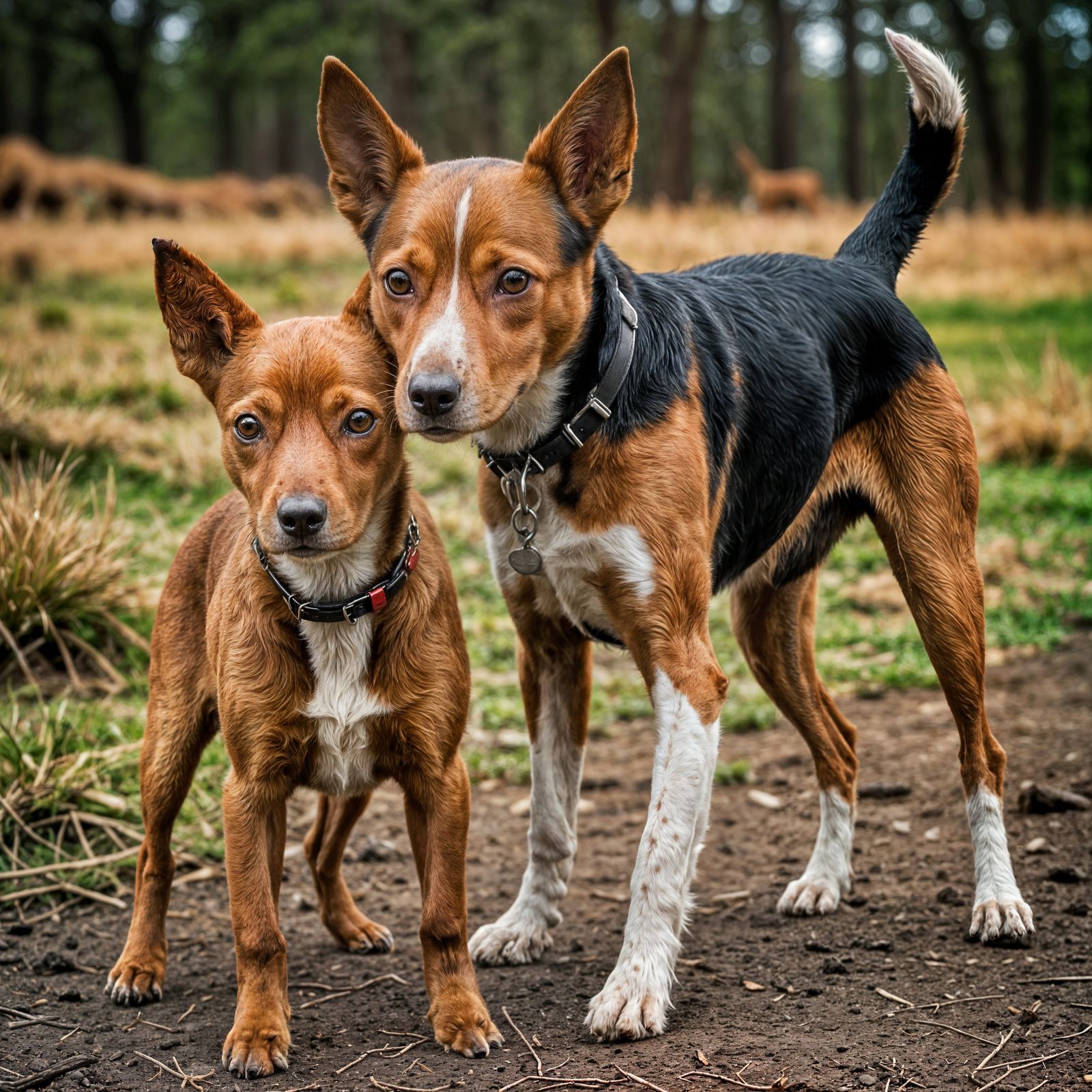 Loyal Red Kelpie and Fox Terrier-Chihuahua Play Together