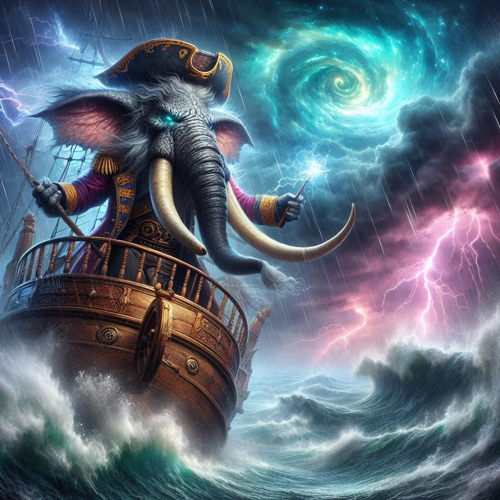 Loxodon Pirate Steers Ship Through Stormy Seas