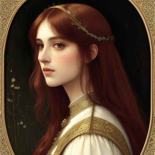 Romantic Portrait in Pre-Raphaelite Watercolor Style