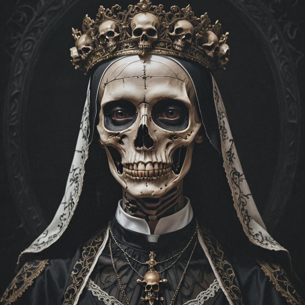 Gothic Victorian Nun Portrait in Beksiński Style