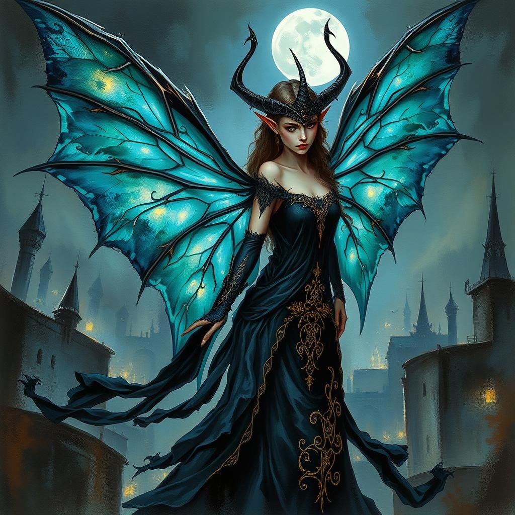 Dark Fairy Elf Witch in Heavy Metal Style