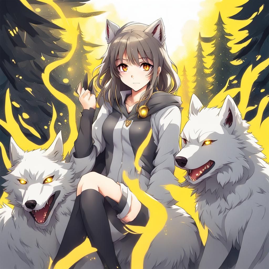Anime Style Wolf Girl Hybrid with Yellow Eyes