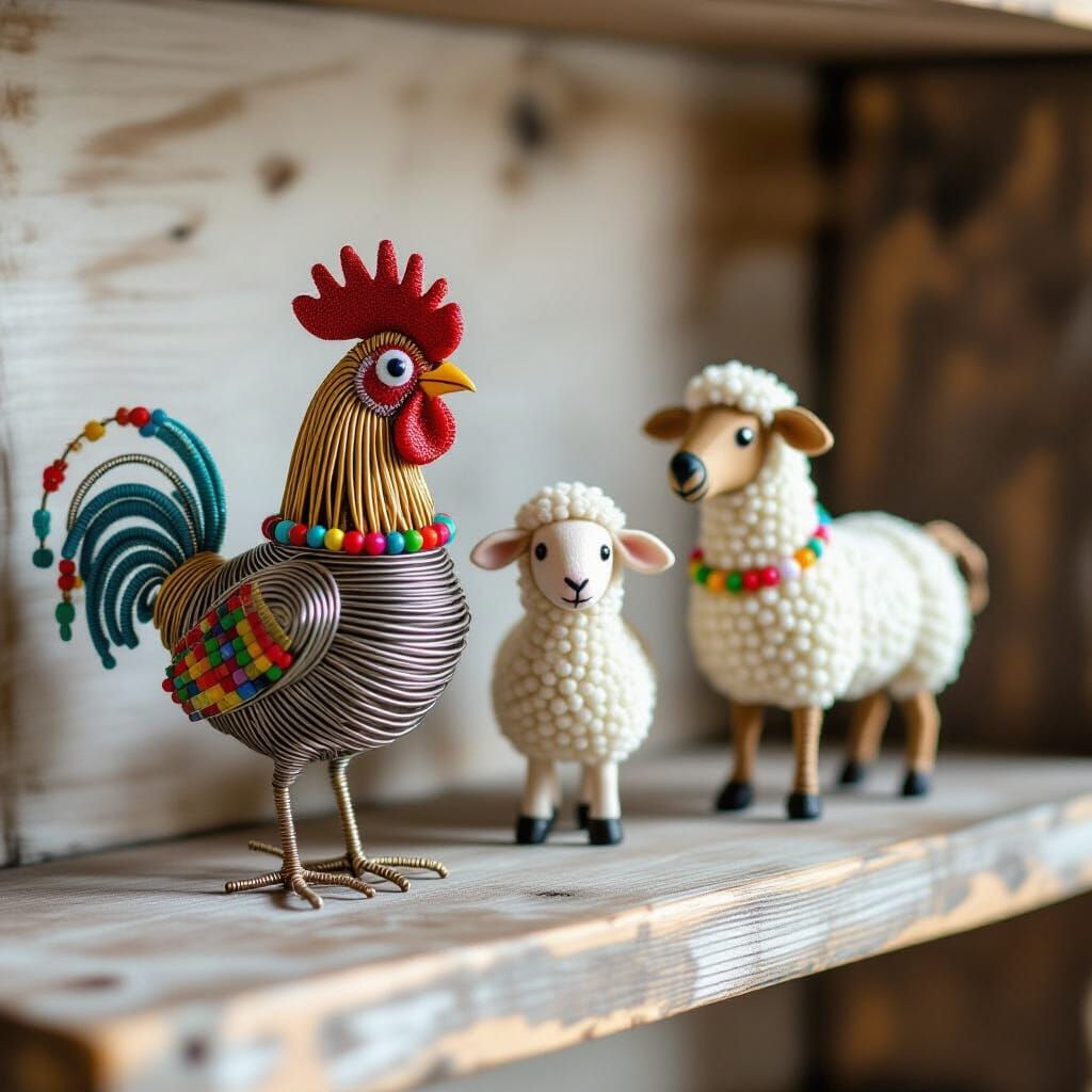 Miniature Wire Animal Figurines in Folk Art Style