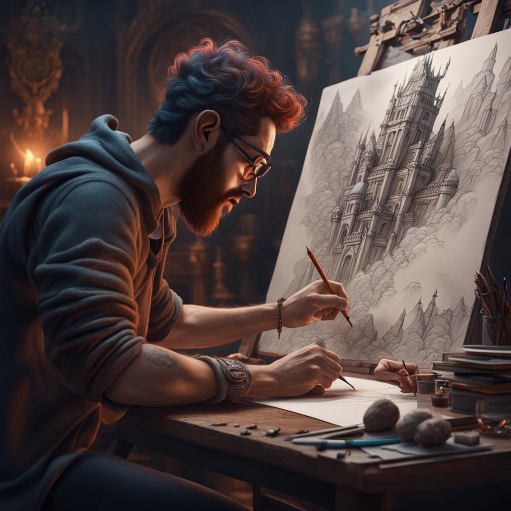 Artist's Self-Portrait: Detailed Matte Painting