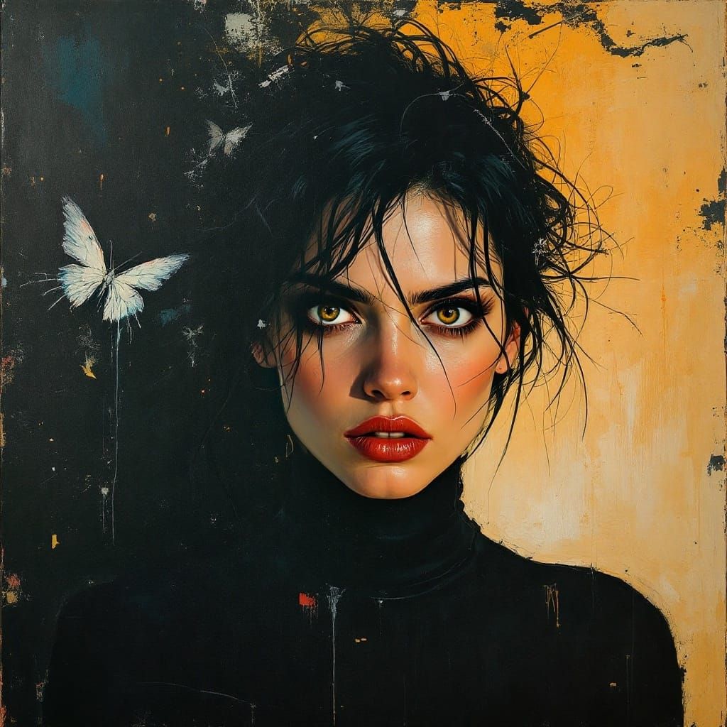 Distorted Portrait of a Fierce Woman in Golden Light