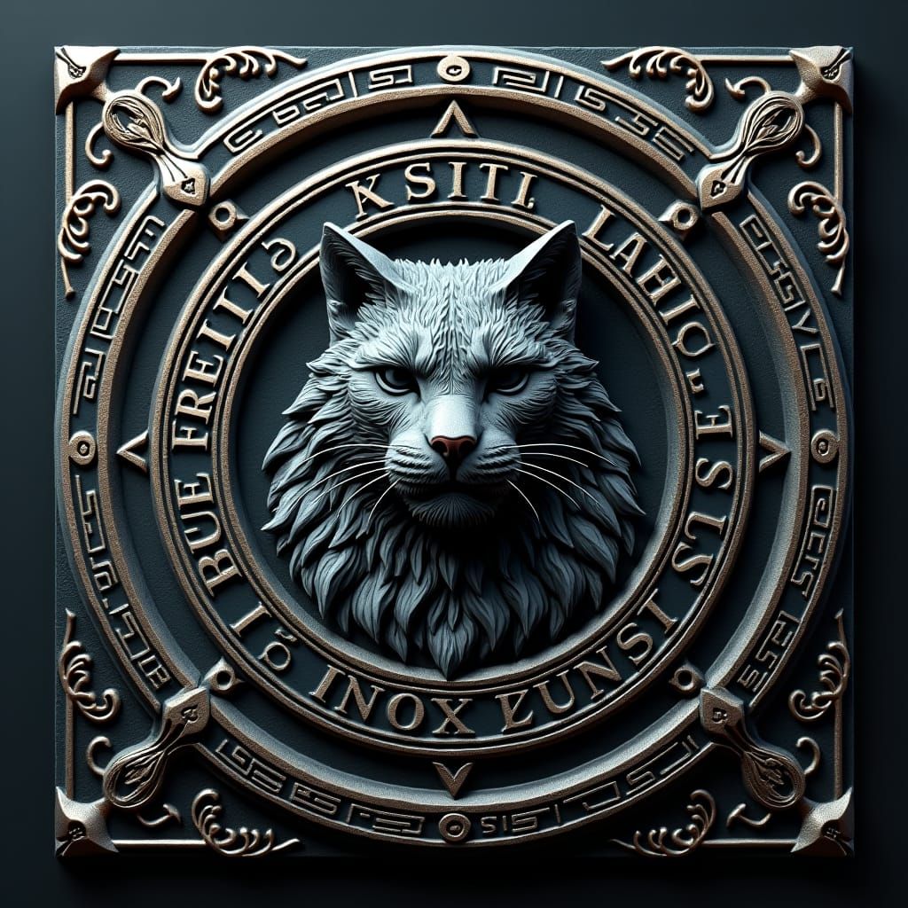 Viking Medallion with Runes and Cat, Matte Painting