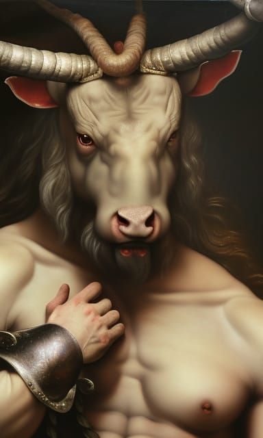 Dark Fantasy Minotaur with Calligraphy Armor
