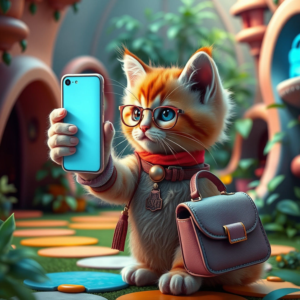 Kitten's Selfie in a Surreal Whimsical World