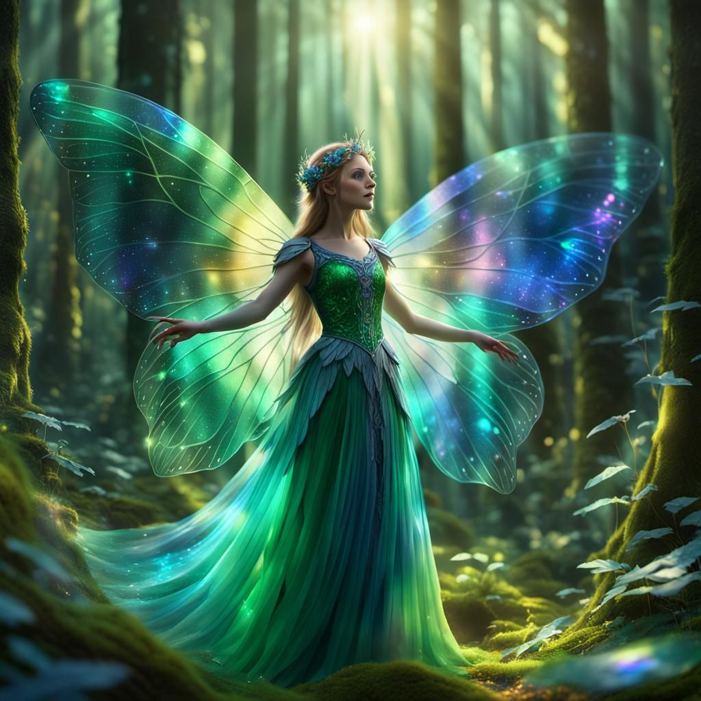 Enchanted Forest Fairy with Glass Wings