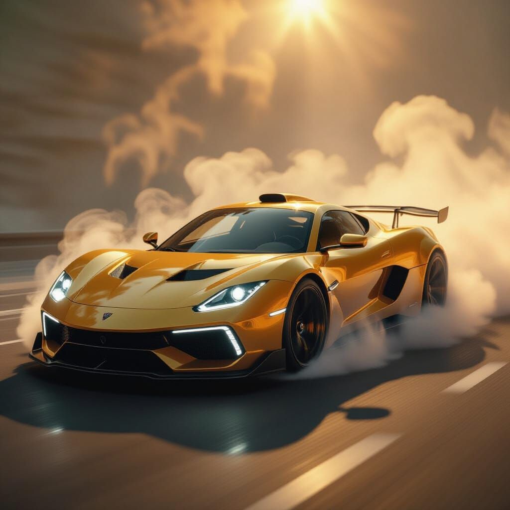 Golden Smoke Hypercar in Cinematic Style