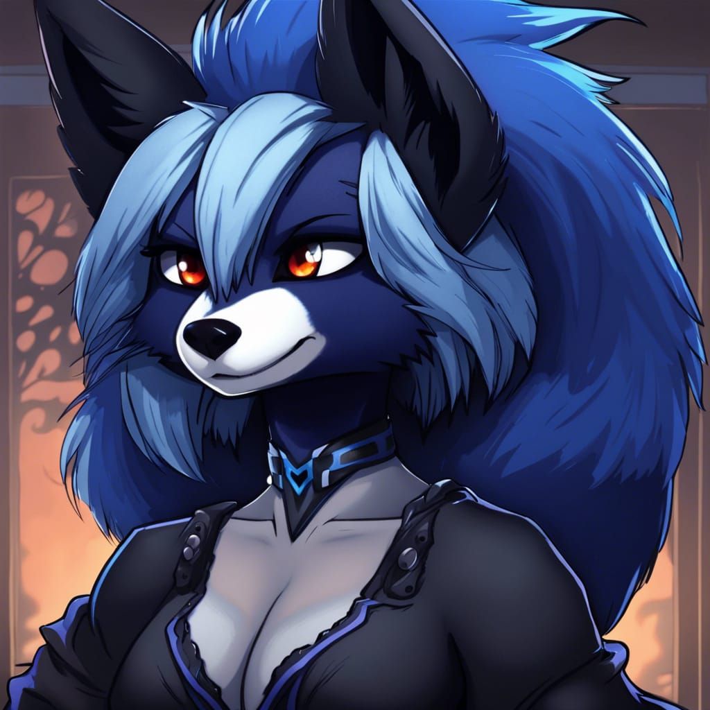 Anime Manga Goth Fox-Girl Anthro with Blue Fur