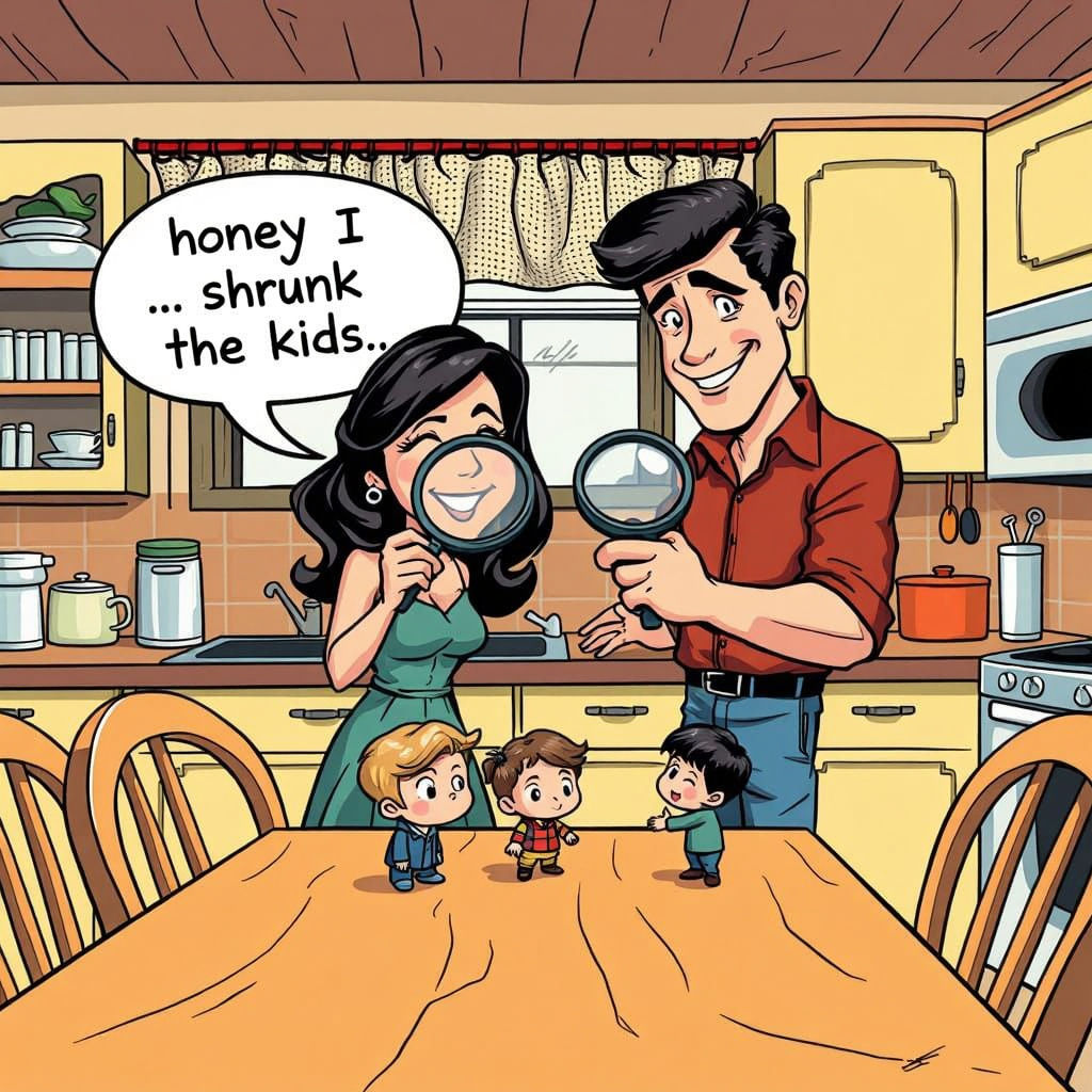 Cartoon Father Shrinks Kids: 3D Comic Art