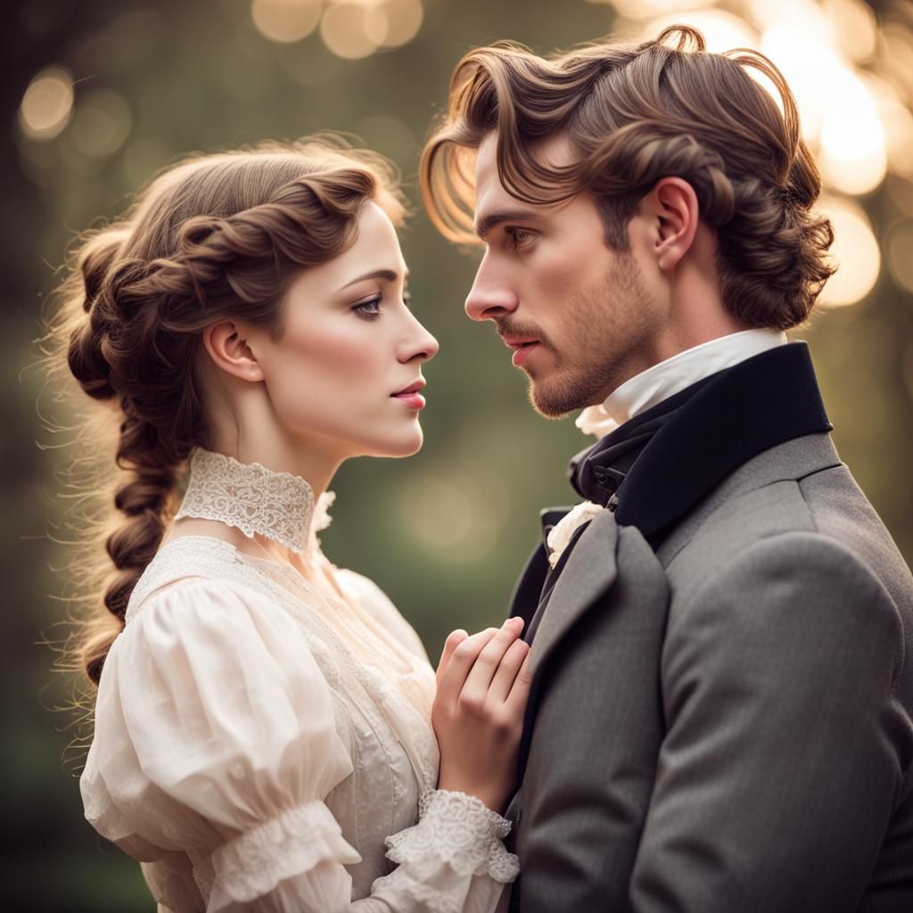 Victorian Couple's Loving Gaze: Photography Aesthetic