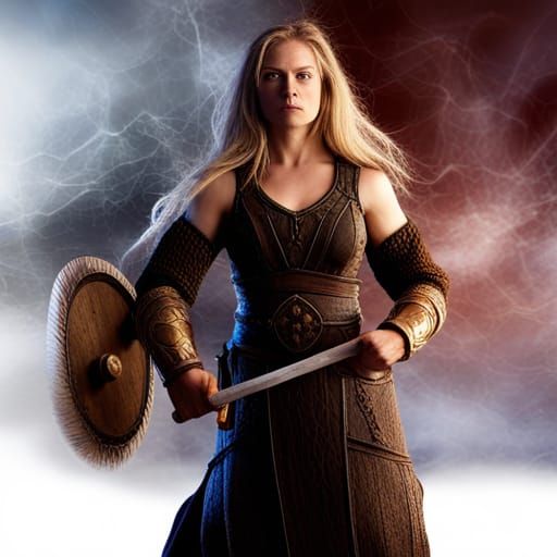 Viking Warrior Woman with Sword in Dramatic Lighting