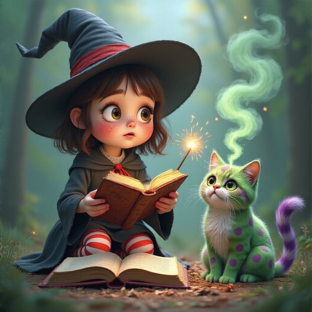 Cute Witch Accidentally Turns Cat Purple