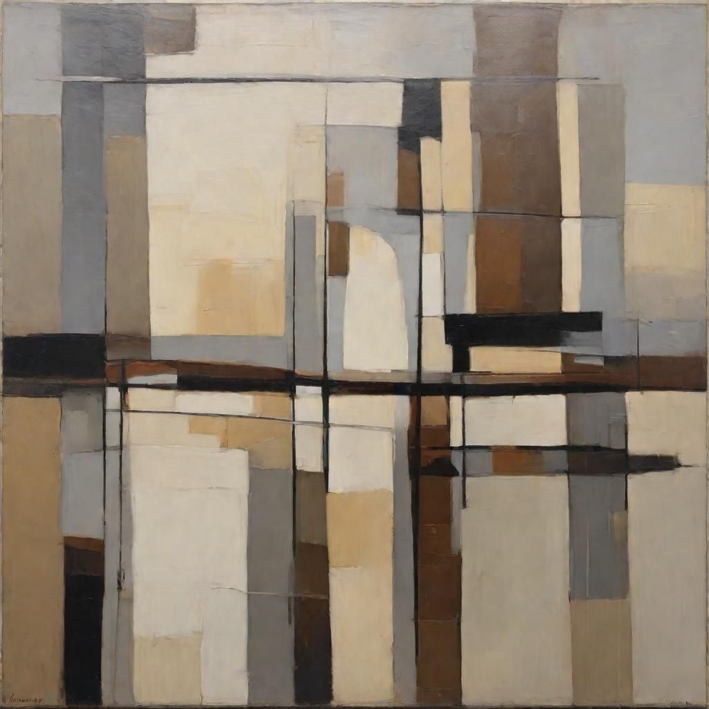 Geometric Modern Art in Soft Gray and Brown Tones